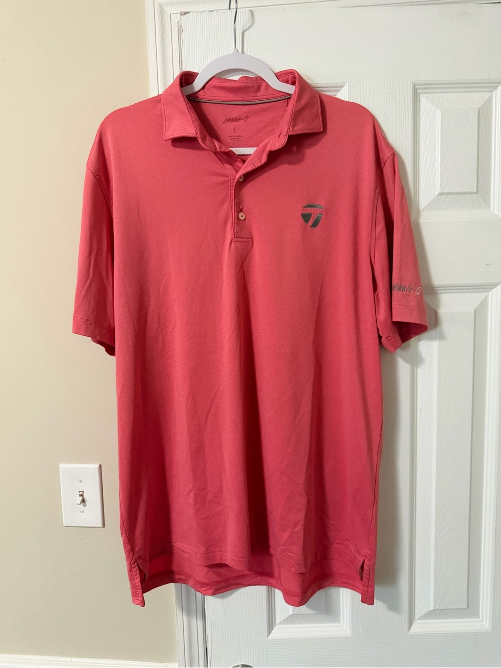 johnnie-O Coral Pink Polo Shirt with Taylormade Logo on chest